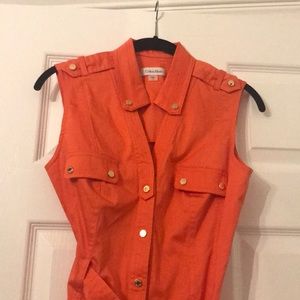 Orange Calvin Klein belted dress